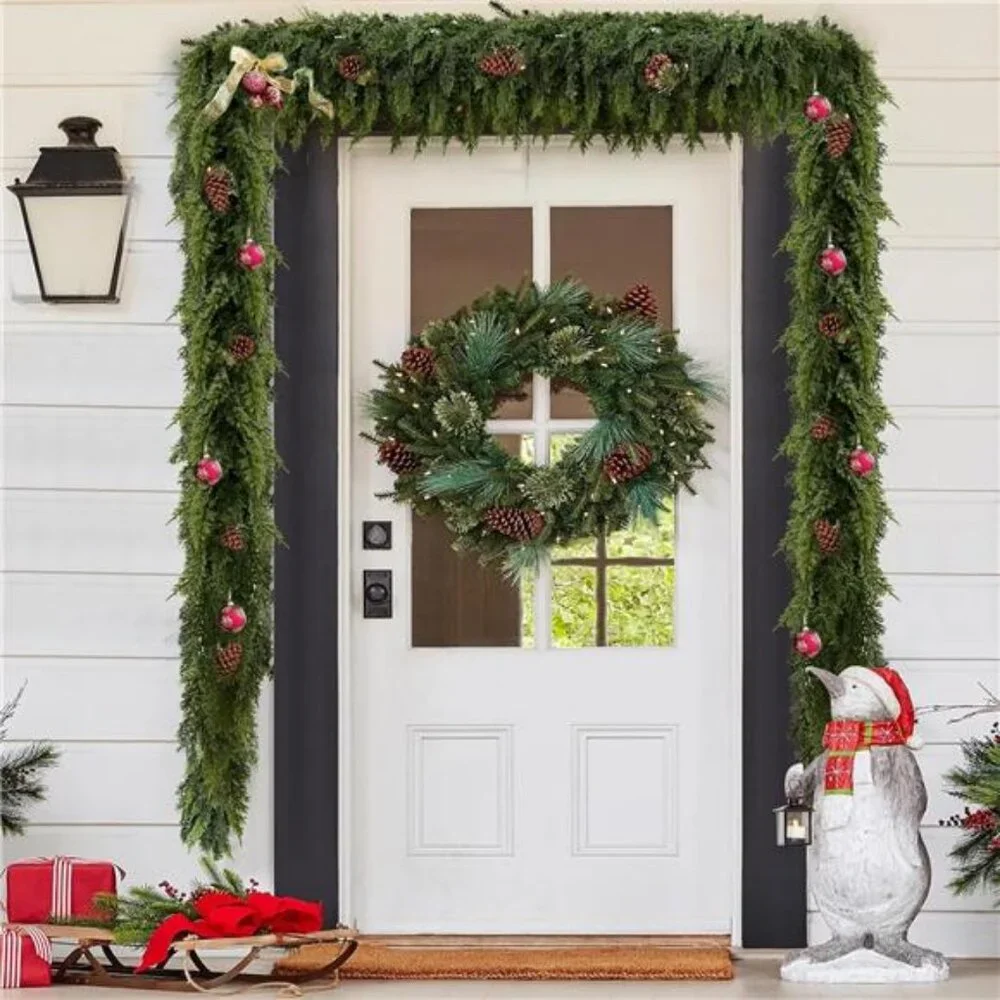 2PCS 9FT Christmas Cedar Garland with 240 Pine Tips Realistic Faux Garland